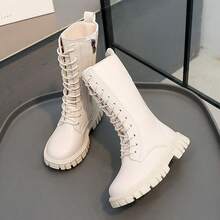 BOTAS infantiles niña primavera y otoño nuevas botas altas versión coreana de la versión británica botas princesa botas niña, Botas para niños - Beis - Ver 2