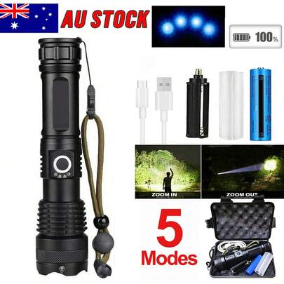 1 X Super Bright Power Flashlight USB Rechargeable Usable Batteries LED Flashlight Zoom Light, 5 Modes Change, Compact And Portable