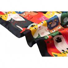 27 Inch Silk Feeling Scarf Square Satin Scarf Fashion Neck Scarfs Women - 41 Cat Black - 查看 4