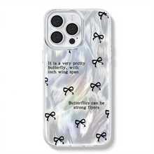 Funda sencilla negra con estampado de lazo y textura plateada. Resistente a caídas. Diseño divertido con lazo. Funda duradera. El mejor regalo para familiares y amigos. Compatible con phone 16, 15, 14, 13, 12, 11 Pro y otros modelos. - Colores mixtos 1 - Ver 1