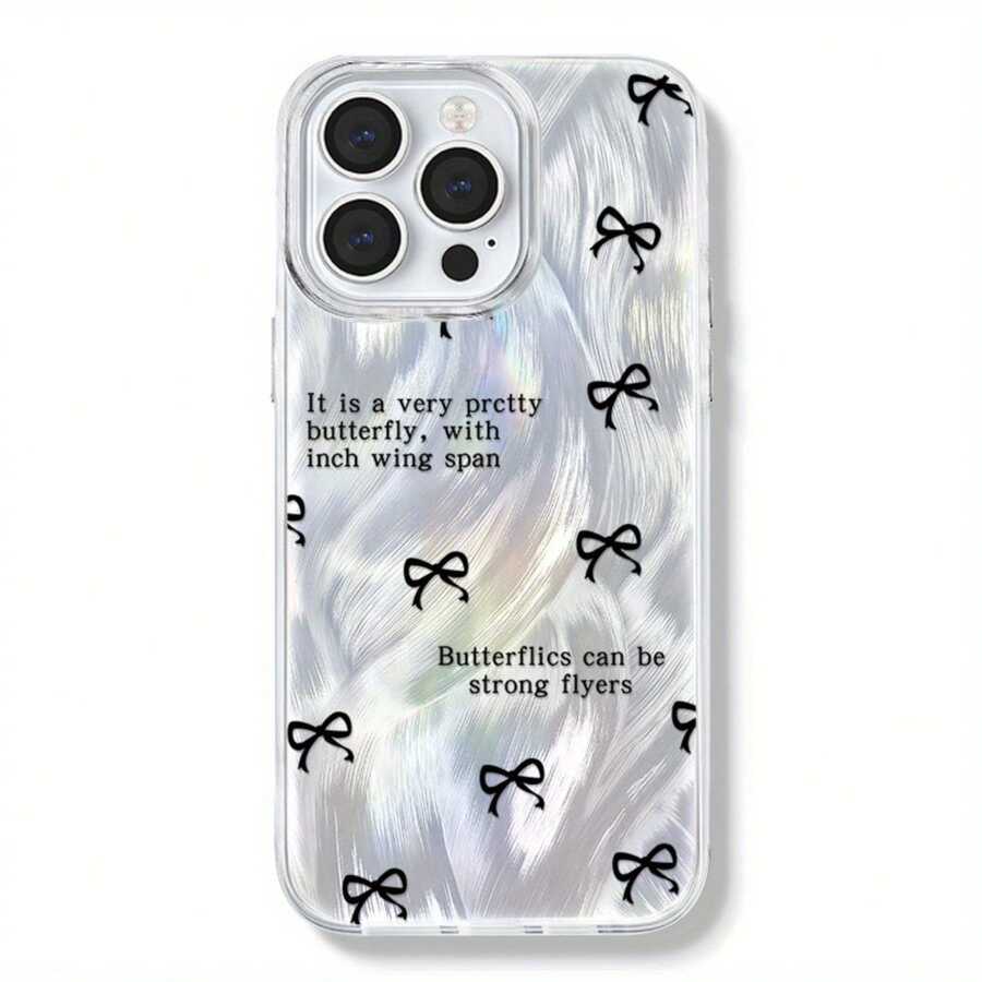Funda sencilla negra con estampado de lazo y textura plateada. Resistente a caídas. Diseño divertido con lazo. Funda duradera. El mejor regalo para familiares y amigos. Compatible con phone 16, 15, 14, 13, 12, 11 Pro y otros modelos. - Colores mixtos 1 - Ver 1