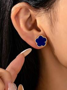 2 对时尚优雅的金属彩色豹纹、三叶草和花朵耳钉，女士休闲配饰，情人节、婚礼季珠宝时尚礼物 - 彩色 - 查看 8