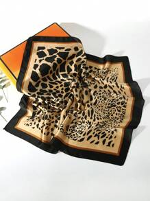 1 件女士轻质豹纹方形围巾，适合街头、海滩、度假、头带、围巾、头巾