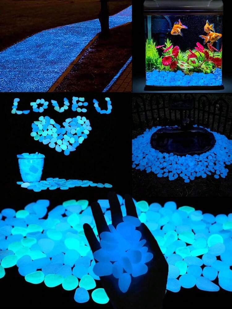 500 piezas Piedras que brillan en la oscuridad, guijarros luminosos para decoración de jardín, decoración de micropaísaje y acuario, set para patio, césped y jardín, relleno de jarrones, piedras de jardín brillantes, decoración de patio y caminos, piedras luminosas DIY - Multicolor - Añade 10