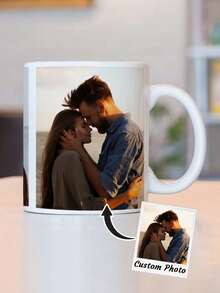 1pc Custom Photo Mug, Personalized Photo Coffee Mug, Personalized Photo Anniversary Mug, Housewarming Gifts, Valentine's Gift, Anniversary Gift, Graduation Gift, Mother's Day Gift, For Anniversaries, For Valentine's Day, For Mother's Day, For Birthdays, For Children's Day, For Father's Day, For Graduation, For Weddings, For Housewarming Kitchen, Dining Room, Living Room, Bedroom, Office, Tea Room, Home,Women's Happiness Boost Back To School - 白色 - 查看 4