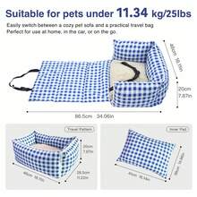 HAZOOWILL 2-In-1 Dog Car Seat, Portable & Detachable Travel Booster For Small Dogs & Cats, Soft Convertible Bed With Breathable Summer Design, Adjustable Leash And Buckle, Fits Front & Back Seats - Biru - View 13