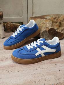 New Casual Sports Shoes, Fashion Versatile Suede-Like Lace-Up Women Sneakers, Student Shoes - Teal Blue - View 6