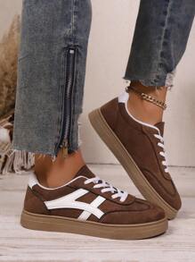 New Casual Sports Shoes, Fashion Versatile Suede-Like Lace-Up Women Sneakers, Student Shoes