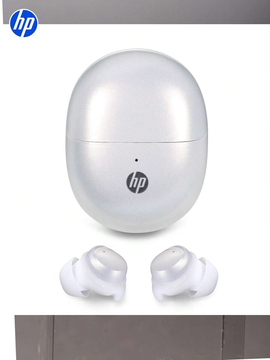 HP 新款无线耳塞，具有优质音质 5.防水等级 IPX4,4 自动配对耳塞，播放时间长达 28 小时，轻巧的无线耳机带麦克风，兼容 Android，游戏耳机和扬声器，麦克风，节日礼物情人节礼物 - 白色 - 查看 1