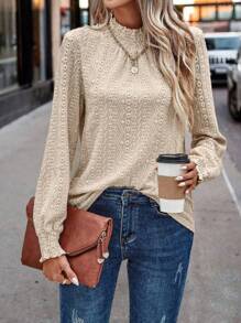 Jacquard Round Neck Long-Sleeve T-Shirt