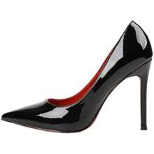Ladies New Style Red Bottom Black High Heels Female Stilettos Sexy Nightclub Patent Leather Desire Style Banquet Dinner Ladies High Heels Single Shoes - 黑色紅底[8CM] - 查看 2