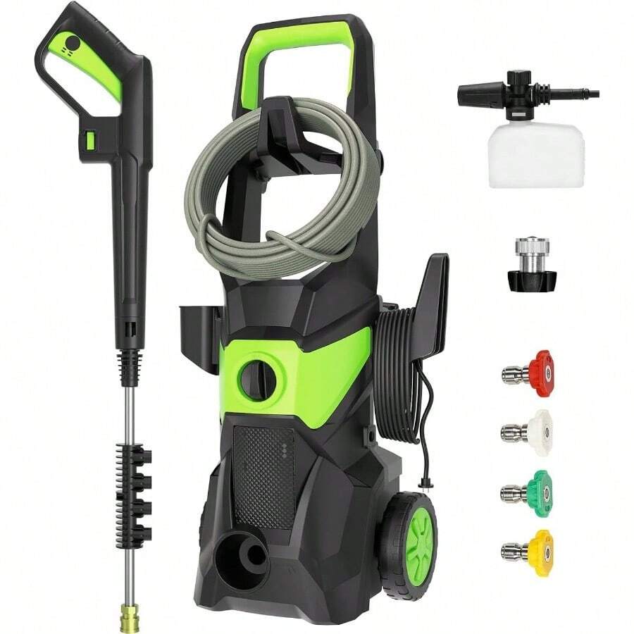 Electric Pressure Washer - 3000PSI Electric Power Washer With 33FT Pressure Hose, 33FT Power Cord, 4 Nozzles, 450ML Foam Bottle, High Pressure Washer For Cars, Fences, Patios, Driveways
