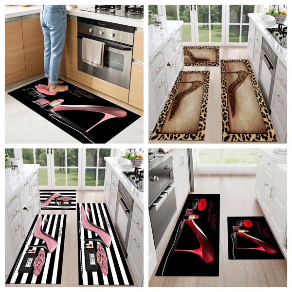 [Tapis rose mat à lèvres] "Hello Gorgeous" Tapis de zone avec talon haut rose et floral | Tapis en polyester lavable | Plusieurs tailles disponibles, tapis de décoration extérieure, tapis durable, grand tapis de zone, convient pour la cuisine, le salon, la chambre, la salle de bain, le porche, le balcon
