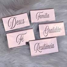 KIt placa 50 unidades com 6 Palavras, ROSE ESPELHADO, decoração, festa, casa, lembrancinhas - Rosa Bebê - Visão 3