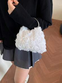 2025新款亮片链条晚装手拿包，时尚明星手提包，单肩斜挎包，纯色翻盖链条托特包【花卉图案位置随机】