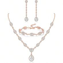 Milacolato Wedding Bridal Jewelry Set For Women Silver Prom Costume Jewelry Sets Rhinestone Crystal Teardrop Necklace Earrings Bracelet Bridesmaid Jewelry Accessories Blue Silver Red Rose Gold - 彩色 - 查看 12