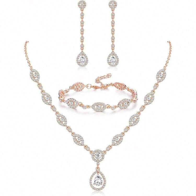 Milacolato Wedding Bridal Jewelry Set For Women Silver Prom Costume Jewelry Sets Rhinestone Crystal Teardrop Necklace Earrings Bracelet Bridesmaid Jewelry Accessories Blue Silver Red Rose Gold - 彩色 - 查看 12