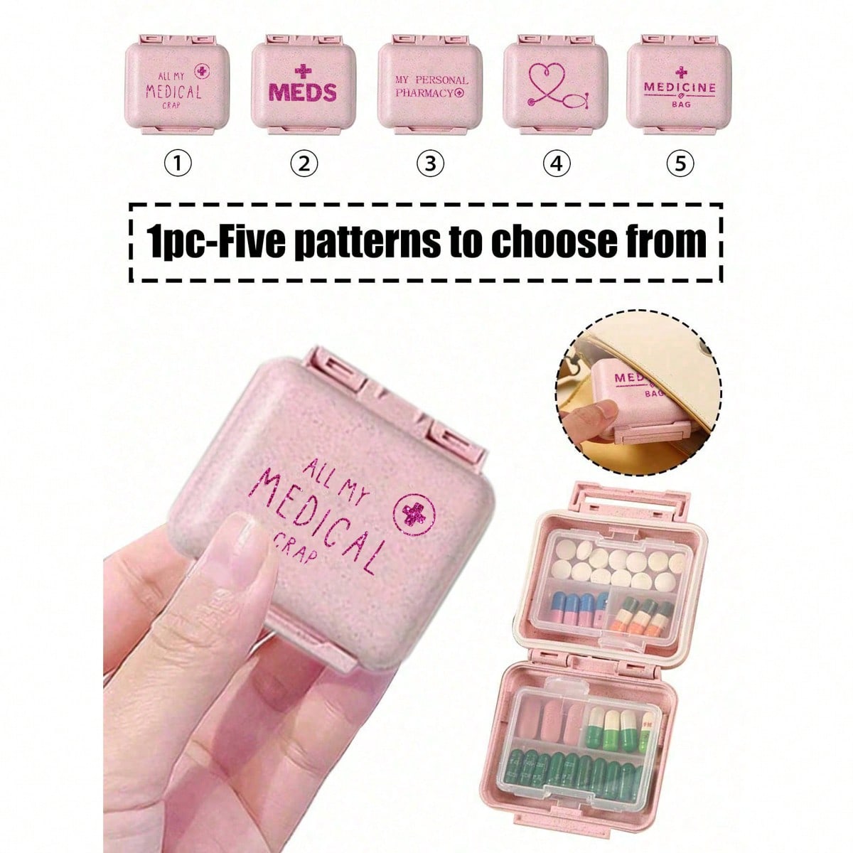 6-Compartment Portable Mini Pill Box, Pink Small Medicine Box (With "Medicine" Letter), 6-Day Weekly Pill Organizer, Letter Travel Pill Case, 6-Grid Compact Pill Box, Daily Vitamin Pill Box, Wallet-Style Small Pill Box, Letter ID Pendant Storage Box, Earring Ring Jewelry Box, Essential For School, Dorm, Home, Travel, Back To School, Teacher's Day Gift. Travel Pill Case, Medicine Organizer, Outdoor Travel Essential, First Aid Kit