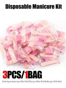 60/30/15/3件一次性美甲套装，30套独立包装美甲套装-迷你指甲锉，迷你指甲抛光器，美甲棒，适用于沙龙家居 - 粉色 - 查看 8