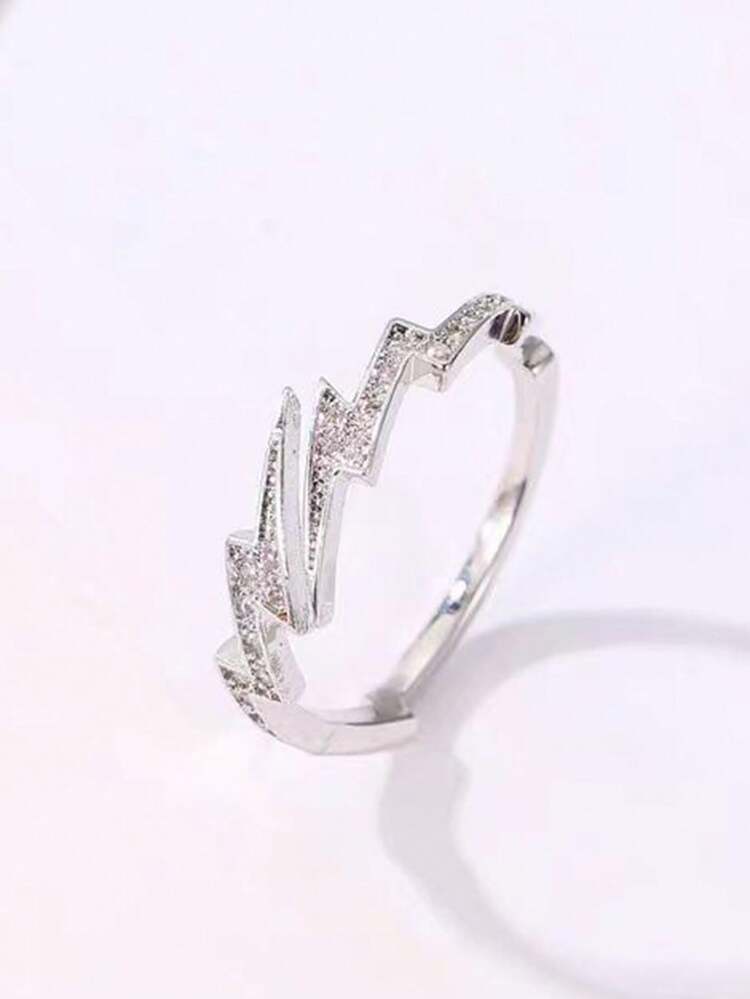 1pc Zinc Alloy Rhinestone Lightning Bolt Personalized Hiphop Men's Open Ring, Versatile Accessory For Party & Everyday Wear - Lightning - View 5