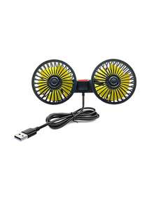 1 pieza Ventilador de carro, ventilador de doble cabezal de alta velocidad a 360°, USB, para asiento trasero del carro, portátil, 3 velocidades, potente circulación de aire, silencioso, refrigeración, montaje ajustable, instalación segura con clip, perfecto para el hogar y el carro - Multicolor - Ver 12