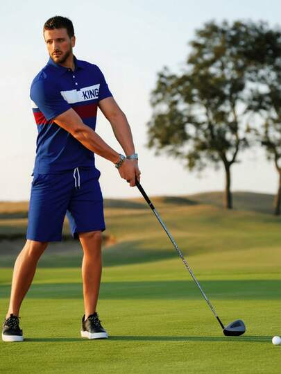 2 件男士全身印花休闲夏季套装，包括 Polo 衫和配套短裤，非常适合夏季夏威夷度假、高尔夫运动和网球