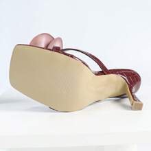 planare 女士时尚优雅酒红色高跟凉鞋，带有花卉装饰，适合休闲，派对，约会，日常通勤，稳定舒适的穿着，时尚优雅的女士高跟凉鞋 - 酒紅色 - 查看 12