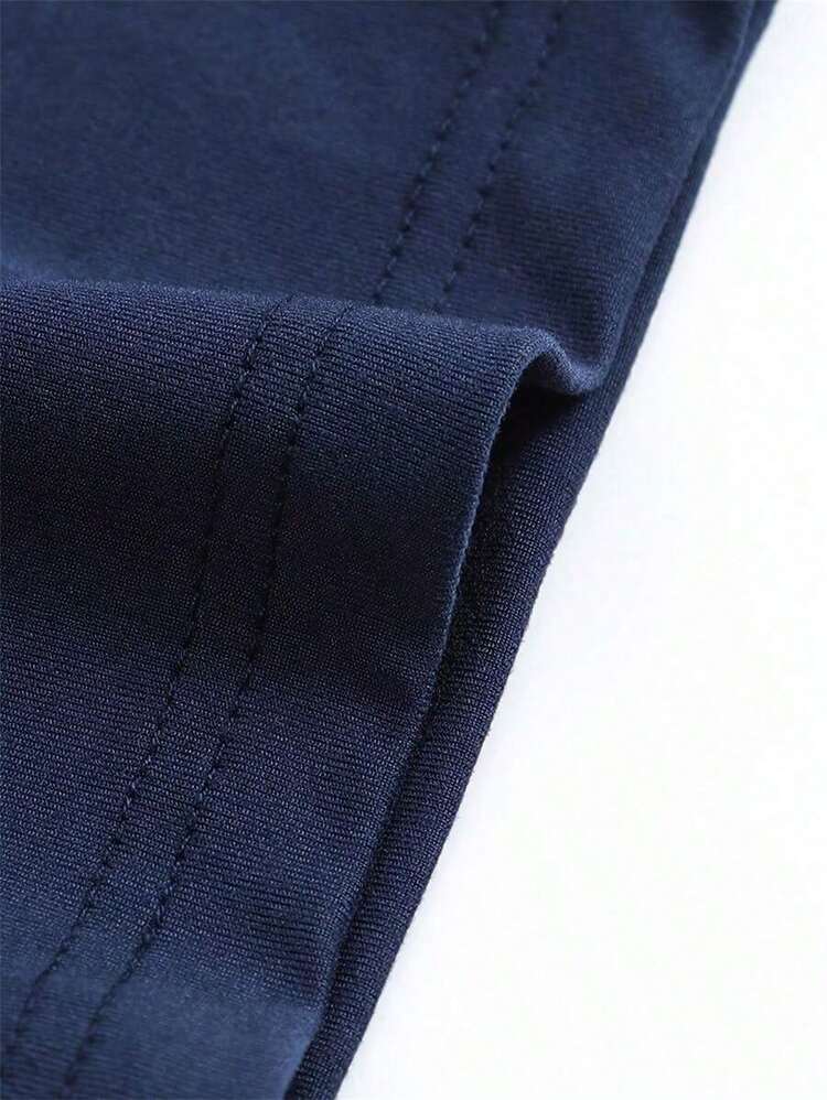 Camiseta de manga corta holgada con estampado de moda para hombres SU ER |   Diseño exquisito |   Esencial de verano |   Fácil de combinar, resaltando tu estilo. Camiseta moderna y casual pa - Azul Marino - Añade 3