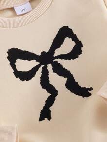 2pcs Baby Girls' Cute Bow Printed Sweatshirt And Pants Set, Casual And Fashionable Outfit For Daily, Outdoor, Commuting, School, Holiday And Photo Shooting, Suitable For Spring And Autumn