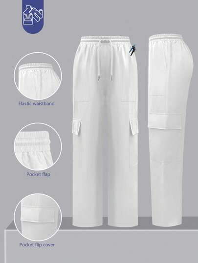 Pantalones holgados de pierna recta con múltiples bolsillos para mujer, uniforme de enfermera con cintura elástica para dentista, atención médica, hospital veterinario, laboratorio
