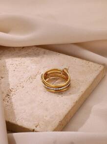 Golden Ring Unique Cool Three Fingers Zirconia Chain Shape Variable Hiphop Rings Stainless Steel Accessories Women Men Gifts - JZ9098 - View 3