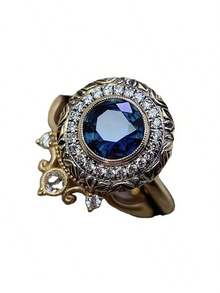 Retro Fashion Blue Stacked Ring Creative Floral Design Matching Ring, Valentine'S Day Gift Suitable For Daily Wear And Leisure Exquisite Gift No Box - 彩色 - 查看 5