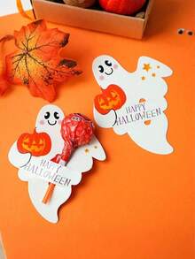 25/50/100 buc suport de hârtie pentru acadele de Halloween, suport pentru acadele cu dovleac fantomă de Halloween, etichetă de hârtie pentru acadele cu dovleac fantomă, suport pentru bomboane de ciocolată, accesorii de decorare pentru ambalaje, accesorii DIY pentru petrecere de Halloween, cadouri de decorare pentru casă, cadouri de petrecere, suport de hârtie pentru acadele cu dovleac fantomă, card de decorare DIY