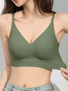 1/2/3/4/5Pcs Women's Push-Up Bra - High Support Wireless Comfort Fit With Removable Pads, Seamless Invisible Design & Adjustable Back Strap, Solid Color For Everyday & Special Occasions, Strapless Push Up Bra, Occasion Lingerie, Sleek Lingerie, Comfortable Fit, Flexible Material - 軍綠色 - 查看 8