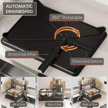 Dish Drying Rack, Two-Tier Removable Dish Rack, Suitable For Kitchen Countertops, Large-Capacity Dish Drainer, Kitchen Storage Rack With Knife And Cutting Board Holders, Efficiently Saves Space For Storing Plates, Bowls, Pots, And Utensils, Efficiently Stores Plates, Dish Drainer Rack. - 黑色 - 查看 3