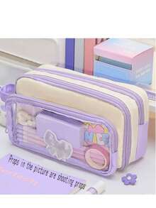 Large Size Japanese Style Canvas Pencil Case With Transparent Window - Essential For Daily Office Use - Multicolor - View 8
