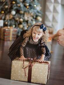 Young Girl Black Bow Polka Dot Mesh Elegant Party Dress, Princess Dress Suitable For Girls' Birthday Party, Banquet, Prom, Wedding Flower Girl, Holiday Celebration - Black - View 3