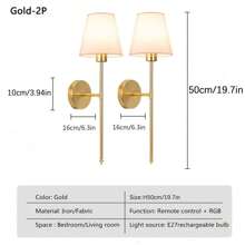 2pcs Battery-Operated Wall Sconces With Fabric Shade, Rechargeable LED Wall Lights Set Of 2, Dimmable Wireless Lamp With 3 Color Temperature, 12 RGB And Remote For Bedroom Living Room Hallway