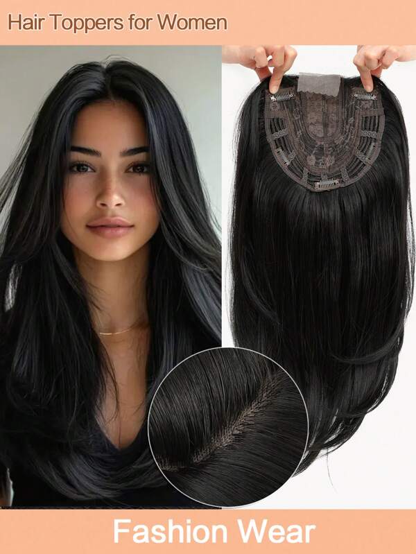 Postizos para la pérdida de cabello de 18 pulgadas, piezas de cabello para mujeres de 6.5X6.5 pulgadas que agregan volumen extra al cabello, postizos de cabello negro natural y liso para mujeres