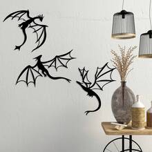 3 件龙形金属墙饰，送给龙爱好者的礼物，龙形房间装饰，传奇男人洞穴幻想艺术，铁艺墙画，适用于室内外家居露台阳台装饰，优雅的挂饰，乔迁礼物 - 黑色 - 查看 1