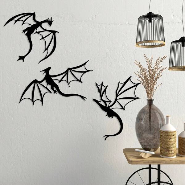 3pcs Dragon Metal Wall Art, Gift For Dragon Lovers, Dragon Room Decor, Legendary Man Cave Fantasy Art, Iron Wall Painting For Indoor And Outdoor Home Patio Balcony Decor, Elegant Hanging Decoration, Housewarming Gift