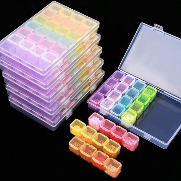 1 Stück - 28 Nagel Aufkleber Aufbewahrungsbox, transparente Kunststoff Nagel Zubehör Aufbewahrungsbox, abnehmbare Fächer, Schmuckkasten mit Strass, Schönheit und Körperpflege, Fuß-, Hand- und Nagelpflege, Nagel Aufbewahrungswerkzeuge, parfümfrei.