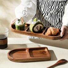 1pc Wooden Tray, Serving Plate, Cheese Board, Two/ Three/ Four/ Five Compartment Food Trays, Circular Barbecue Plates For Holding Meat, Cheese, Nuts And Fruits, Multi-Functional Fruit Trays, Appetizer Creative Snack Trays, Household Dessert Plates, Reusable Fruit Trays, Kitchen Decorations, Kitchen Supplies, Candy Wedding Storage Trays