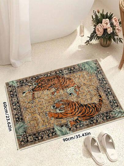 1pc Tiger Area Rugs, Boho Washable Rugs Living Room, Vintage Zachte Dining Room Rug, Non Slip Resistant Large Vloer Tapijt Office Bedroom,Living Room,Entrance Welcome Door Mat, Camel view 4