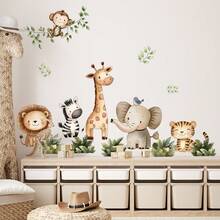 1 set Pegatinas de pared con decoración de habitación de reunión de animales jirafa de dibujos animados, pegatinas de pared para dormitorio, sala de estar, decoración de primavera, artículos de decoración para refrescar su hogar, pegatinas de decoración de ramas, regalos de cumpleaños y graduación - Multicolor - Ver 3