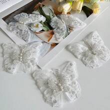 5 Pieces Of 3D Lace Beaded Sewing Flowers For Decorating Clothes, Shoes And Hats (White) - White - View 8