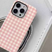 1 Unique 360 ° HD Plaid Printed Phone Case - Cute And Minimalist 2-In-1 Design, Anti-Drop And Shock-Proof Full Coverage, Suitable For IPhone 16 Pro Max/16 Pro/16 Plus/16/15/14/13/12/11 Funda Para  A06-A71, S21-S25ULTRA PLUS EDGE Stylish And Cute - Ideal Holiday Gift Choice - Pink plaid - 查看 2