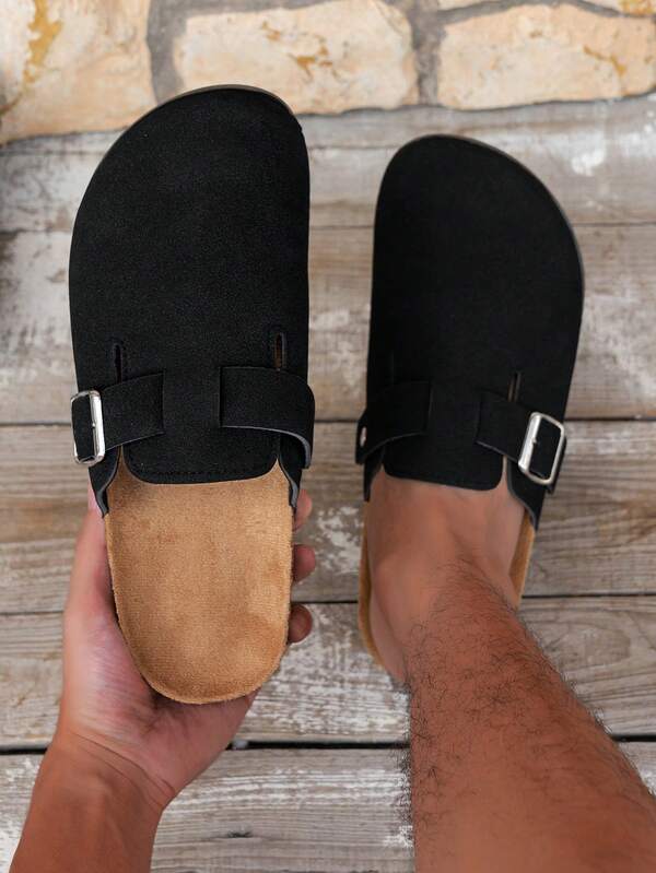 Men's Casual Solid Color Slip-On Mule Shoes, Comfortable Non-Slip Durable Soft Sole, Round Toe Design, Comfortable Fabric Upper, PVC Sole, Slip-On Closure, Suitable For Outdoor Activities All Season, Available In Thermal Lined Autumn/Winter Version And Non-Lined All Season Version