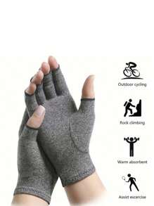 1 Pair Unisex High-Grade Compression Fingerless Gloves, Breathable Fabric, Suitable For Daily Use, Typing, Work, Fitness And Exercise - Unisex Sports Fingerless Thumb Gloves - Half Finger Support - Open Finger Design - UV Protection Manicure Gloves. Autumn Accessories