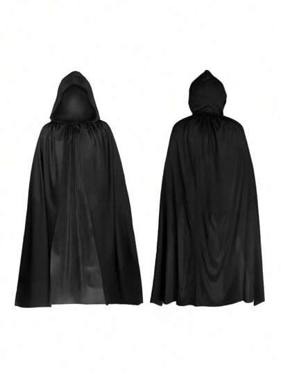 1pc Unisex Adults Black Sheer Knit Cloak Hooded Cape Single Layer Costume Accessory For Witch, Demon, Vampire, Costume For Halloween, Masquerade Party, Performance Use, Length 1.7M, Lightweight Sheer Material
